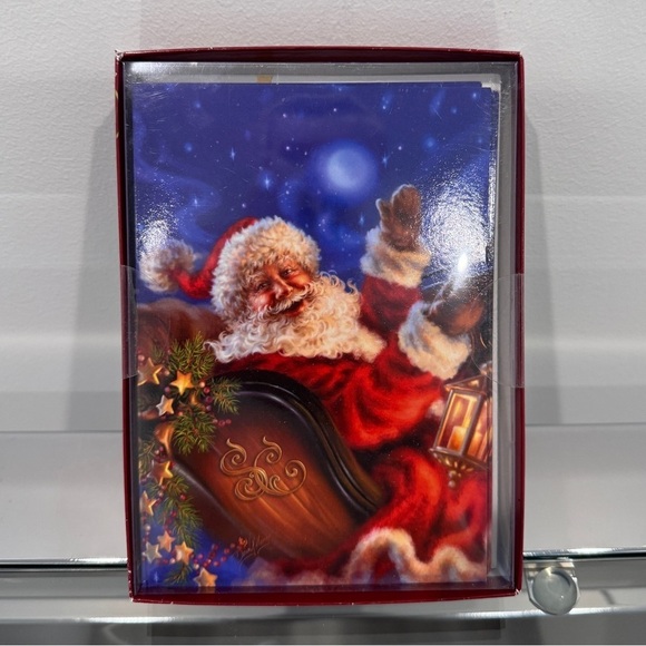 Leanin’ Tree Santa Print Christmas Cards & Envelopes - Picture 1 of 2